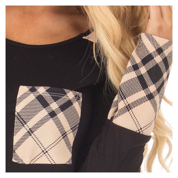 Last one!! Black Long Sleeve Top with plaid Detail - Picture 4 of 6
